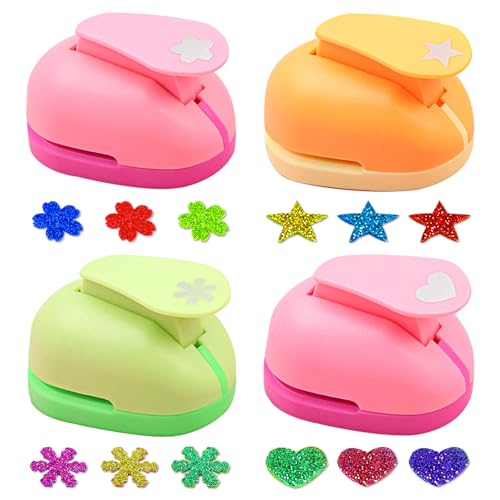 PIWOSGOL Juego de 4 troqueles de papel, perforadores de papel, perforadora de papel, perforadora con diseño de estrella, corazón, flores de cerezo, copo de nieve, troquelador para niños, para álbumes
