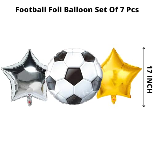 Image of Party Decorz Football Foil Balloon Set of 7pcs | Sports Balloon Party Pack | Football Theme Decoration Balloon Set(3 Football Foil Balloons + 2 Golden Star Balloons+ 2 Silver Star Balloons)
