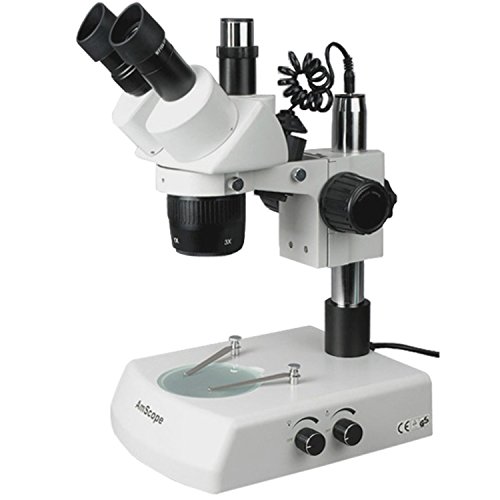 Amscope Sw-2T24X Trinocular Stereo Microscope, Wh10X Eyepieces, 10X/20X/40X Magnification, 2X/4X Objective, Upper And Lower Halogen Lighting, Pillar Stand, 110V-120V, Includes 0.5X Barlow Lens #TOP15