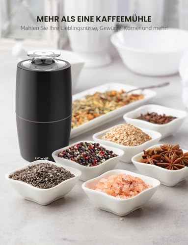 Foto von KYG Kaffeemühle Elektrisch 300W Motor 70g Fassungsvermögen Elektrische Propellermühlen Sicherheitsschloss mit 304 Edelstahlmesser & Geräuscharm 45dB für Kaffeebohnen, Nüsse, Gewürze,uzw