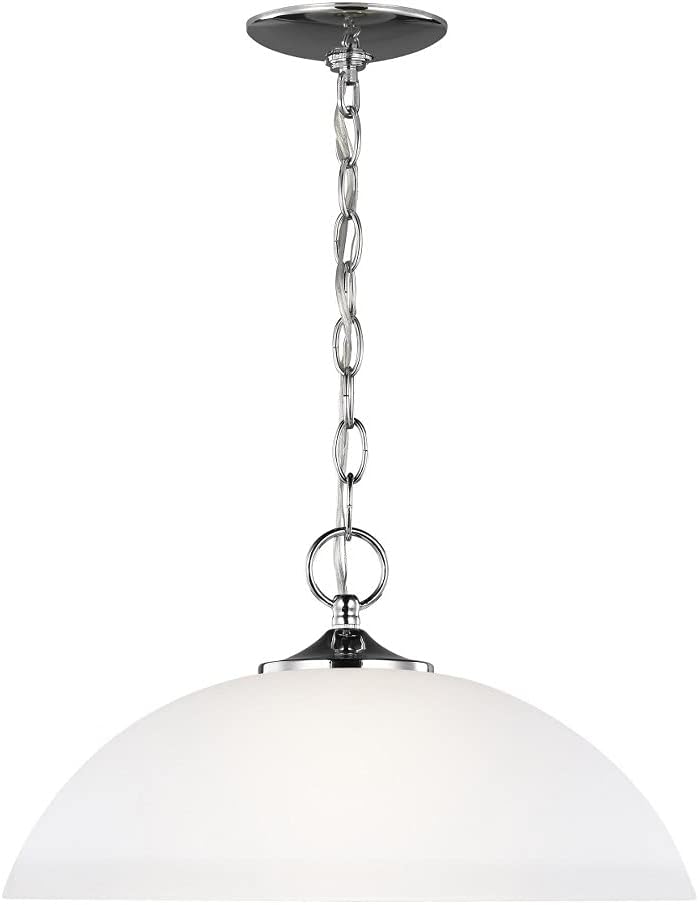 Generation Lighting 1-Light Geary Transitional Pendant Light Fixture Chrome 6516501-05, Modern Ceiling Light Fixture for Home Décor, A19 Bulb Candelabra for Foyer or Living Room Decor