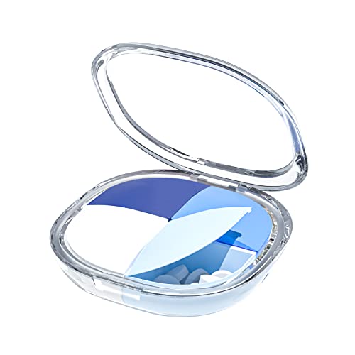 IUKUS Pilulier de voyage, mignon et étanche, pilulier quotidien pour vitamines et médicaments, petite boîte à pilules pour poche, sac à main ou sac (bleu, 4 compartiments) Cover