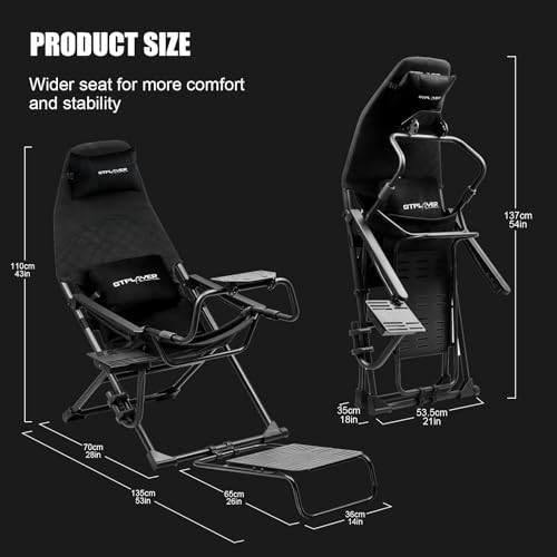 GTPLAYER Sim Racing Cockpit Foldable & Adjustable for High Performance Sim Racing Compact & Flexible Supports All Steering Wheels & Pedals for PC Wheel and Pedals Not Included(Black) - Thumbnail 2
