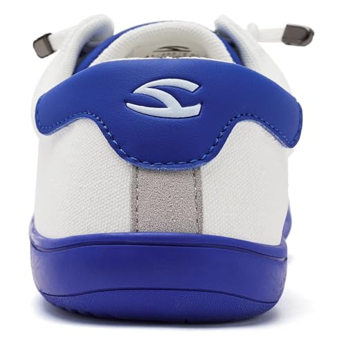 HOBIBEAR Barefoot Minimalist Shoes Womens Mens | Zero Drop | Wide Width Canvas Slip-on Shoes(White/Blue, Women 9/Men 8)