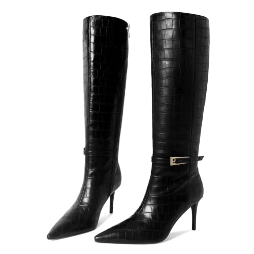 Black Crocodile-Embossed Boots