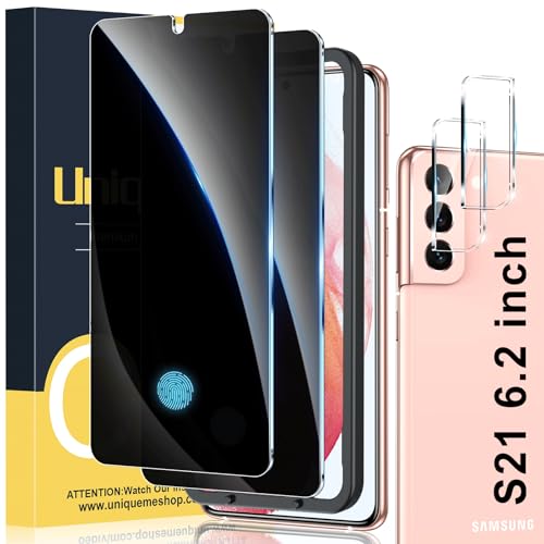 UniqueMe [2+2 Pack] Compatible with Samsung S21 Privacy Screen Protector Tempered Glass and Camera Lens Protector, Anti Spy [Easy Installation Frame] Bubble Free by UniqueMe - Used condition - US$12.41
