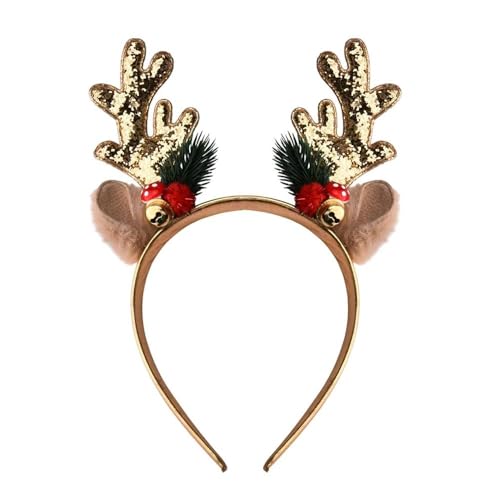 Sparkling Christmas Reindeer Ears Headband for Women Girls Cute Golden Elk Deer Antlers Hairband Headpiece Festival Xmas Christmas Hair Accessories Halloween Party Photo Booth Prop Gift