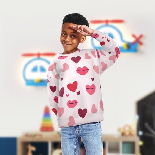 JUNZAN Valentines Lps Hearts Pink Little Girls Hooded Sweatshirt Crewneck Sweatshirts for Boys Sports 4T4