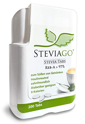 STEVIAGO Stevia Tabs (Reb-A 97%) im praktischen Tabspender (200 Tabs) Cover