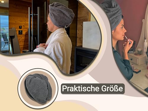 ZOLLNER Haarturban in grau - weiches Haarhandtuch mit Knopfverschluss - schnelltrocknend - waschbar bis 60°C - Baumwolle