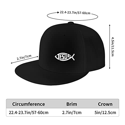 Buiayeier Jesus Fish Snapback Hat For Men Black Flat Brim Hat Hip Hop Bill Hat Trucker Dad Hat Adjustable Baseball Cap #TOP7