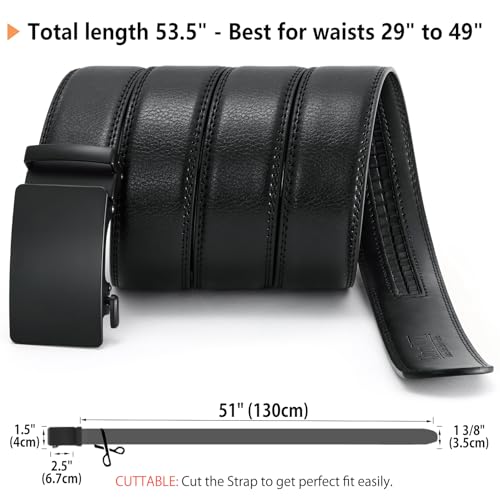 Image of LionVII Men's Ratchet Belt - Genuine Leather Adjustable Belt for Dress and Casual with Automatic Buckle, Adjustable Trim to Fit 29 inch-50 inch, 3.5mm Wide