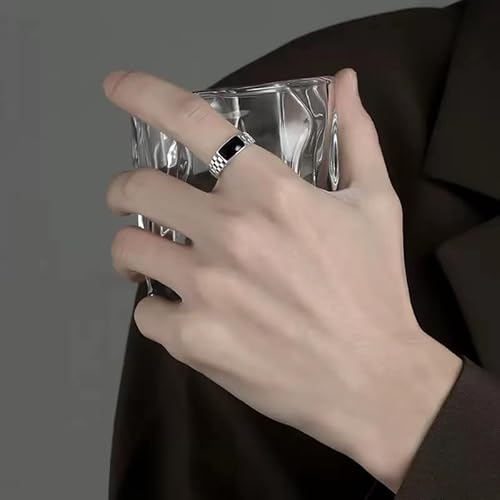 Mens Black Onyx Rings Adjustable Men Statement Finger Bands Ring