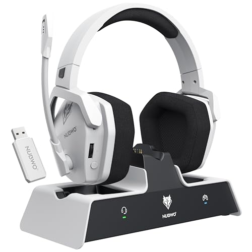 NUBWO G06 Pro Wireless Gaming Headset with Charging Station for Headset & PS5 Controller, 17ms Low Latency, 120H Battery Life, Dynamic 50mm Drivers-White (NOT Compatible with Xbox)