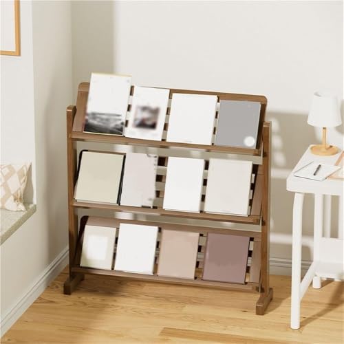 Rack de magazine en noix T-Base, organisateur de littérature et support de plancher polyvalent 91cm