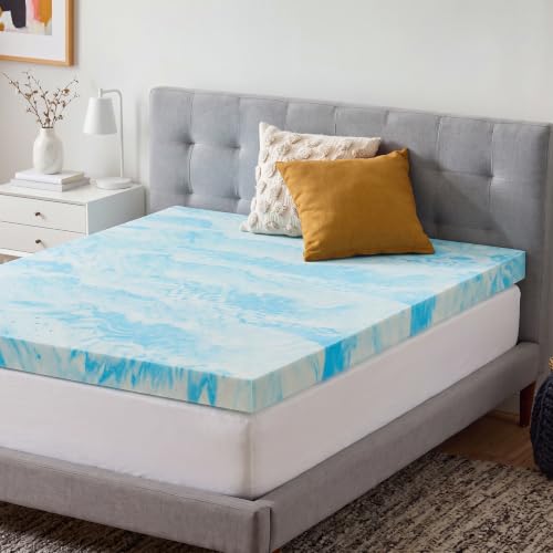 Image of DUMOS Mattress Toppers Memory Foam, Thick Bed Topper Pad Cooling Gel Infused Soft Comfy Padding Breathable for Sleeper Sofa Couch RV Camper, CertiPUR-US Certified, Blue, 4 Inch, Twin Size