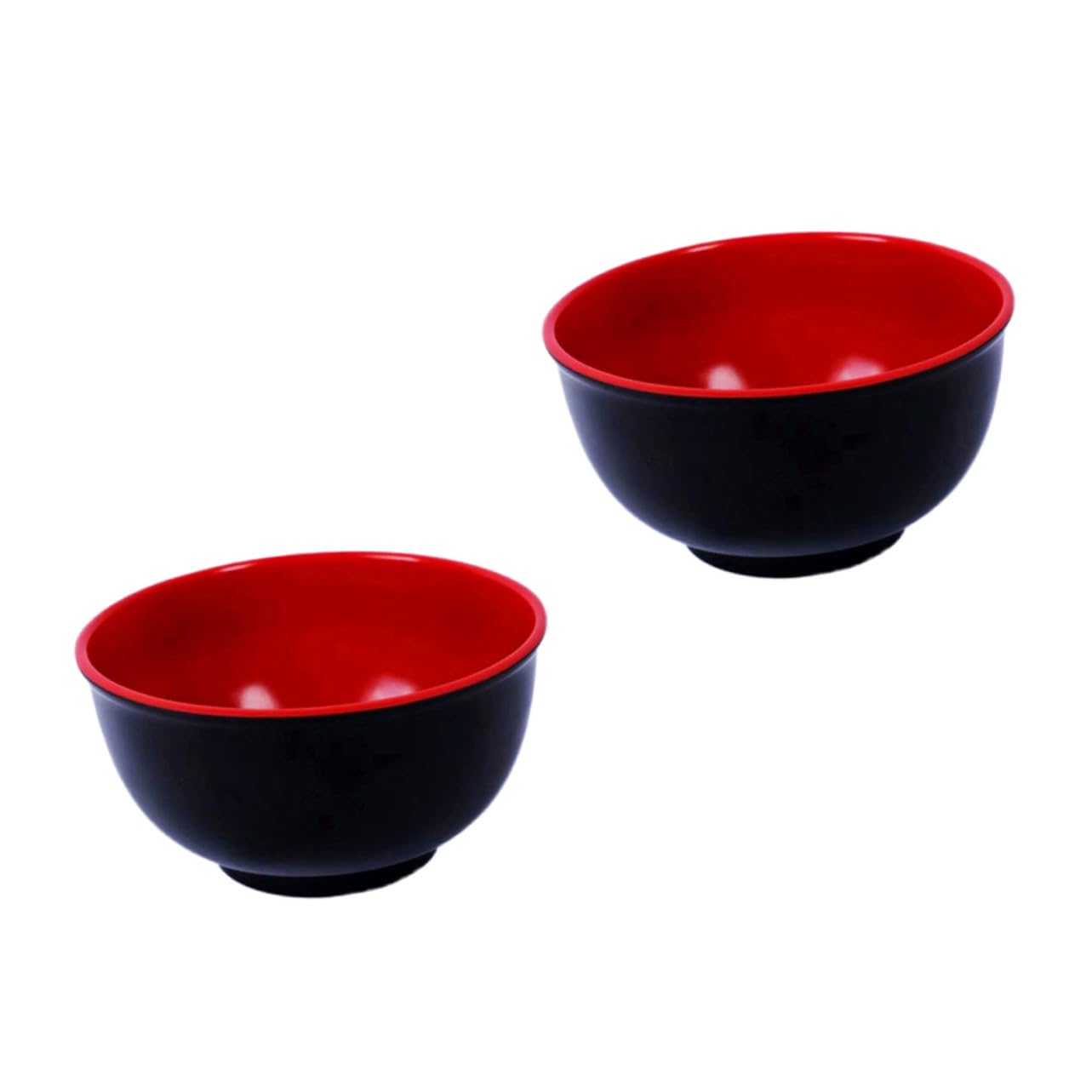 MUCKLILY 2Pcs Black and Red Rice Bowls Imitation Porcelain Tableware for Home and Restaurant Serving Bowls Microwave and Stylish