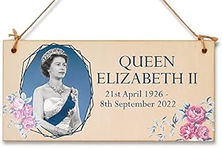 Queen Elizabeth II 1926-2022 Memorial Keepsake in Remembrance Her Majesty RIP Blue Floral Hanging Wooden Decoration