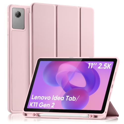 Palkitsee Hülle für Lenovo Idea Tab 11 Zoll Tablet 2025 mit Stifthalter TB-336ZU TB-336FU Trifold Ständer Auto Schlafen/Wachen Flexible TPU Rückseite Rosa