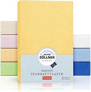 Julius Zöllner Prześcieradło frotte z gumką do łóżeczka dziecięcego i niemowlęcego, 60 x 120 cm do 70 x 140 cm, standard 100 firmy OEKO-TEX, banana