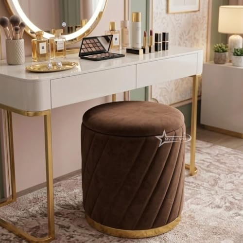 Image of Mythic ArtsRound Upholstered Sitting Stool & Footrest Velvet Storage Ottoman Pouffe13 X 13X 16 inch | Versatile Puffy for Living Room, Bedroom, and Office ? Chic Home Furnishings & Dcor Brown