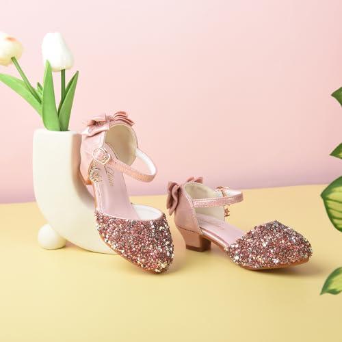ChuLian Girls Sandals Little Kids Glitter Bow Dress Shoes Crystal Low Heel Sequins Princess Sandals Toddler Flower Wedding Party Shoes4