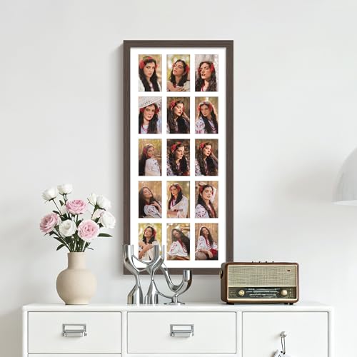 Image of DUENPY 14x32 Picture Frame 4x6 Collage Picture Frame Displays Fifteen 4x6 inch Photos Collage Wall Decor Wall Hanging Walnut