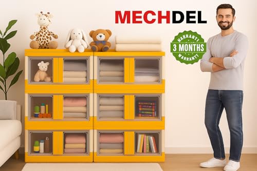 Image of MECHDEL Wardrobe Organizer for Storage /Polypropylene Foldable & Stackable Closet Basket /Cupboard Organizer for Clothes /Mounted Closet Systems (STORAGE BIN-ORANGE, 4PCS)