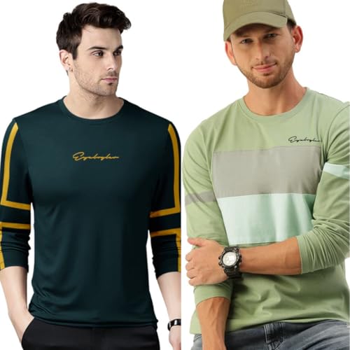 Image of Noble Monk Men Full Sleeve Round Neck T-Shirt | Printed Sleeves |Regular fit Tshirt for Men