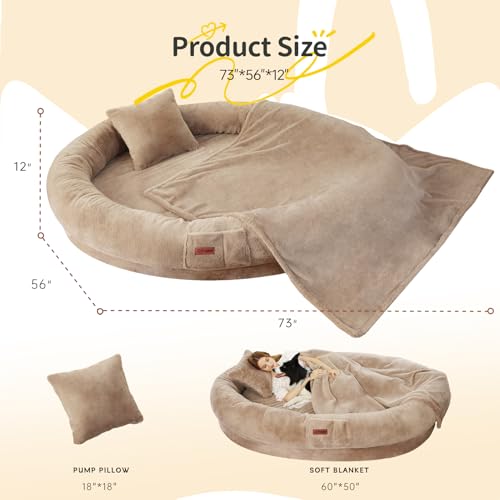 Image of Fvkind Adult Dog Bed for Humans, Human Dog Beds, 73 inchx56 inchx12 inch, Khaki
