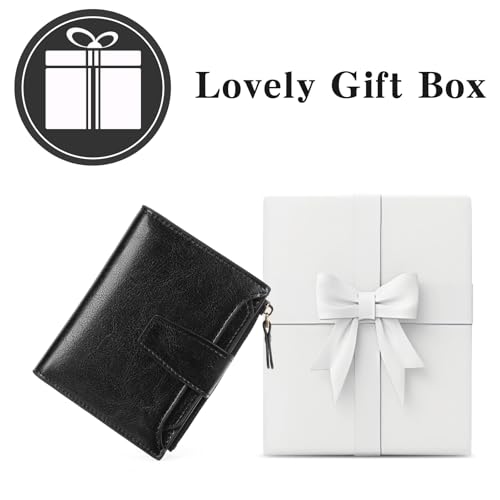 Image of GOIACII Leather Women's Wallet RFID Blocking Credit Card Holder Black | Compact, Small, Trifold Billfold with Zipper Coin Pocket, 4 ID Windows