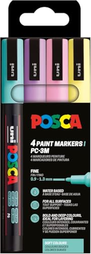 POSCA 186542 - Set di pennarelli POSCA, 4 penne acriliche PC-3M, pennarello permanente 0,9-1,3 mm punta tonda