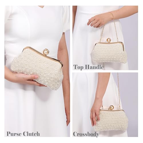 Image of Ayliss Pearl Clutch Purses for Women Wedding Bridal Evening Small Clutch Crossbody Handbag Full Beaded Parites Prom