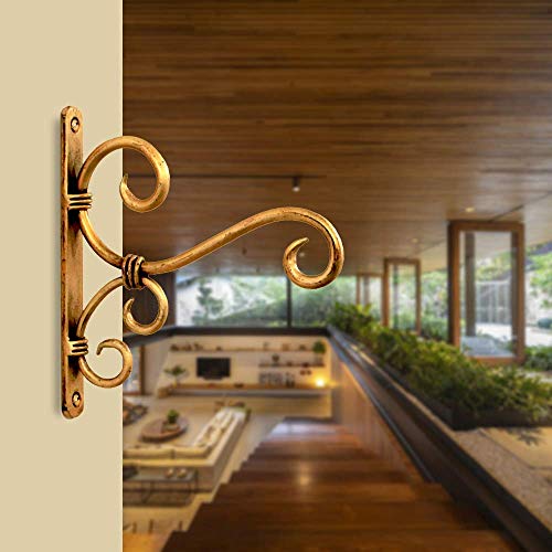 Image of Metal Plant Hanger Hook Bracket for Wall Hanging - Golden Iron Decorative Hanging Hook for Planters, Bird Feeders, Lanterns, Wind Chimes ((Pack of 1, Golden)