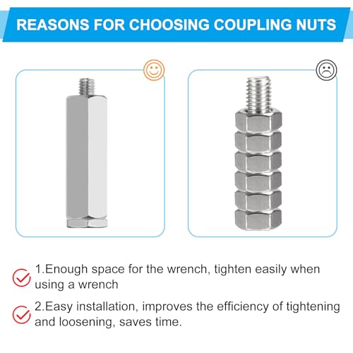 PATIKIL M4 x 0,7-Pitch 304 Edelstahl Sechskant-Kupplungsmuttern, 12 Stück 30mm / 1,2 Länge Grob Vollgewinde Verbindungselemente, Silberton