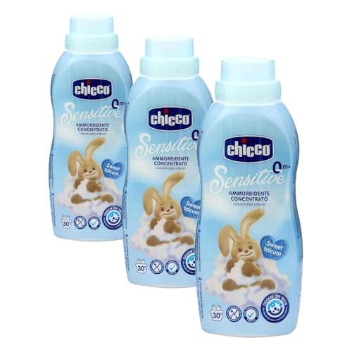Chicco Sensitive Corazón de Talco Suavizante Concentrado, Intensa Frescura y Suavidad, 0+ Meses - 750 ml (Paquete de 3)