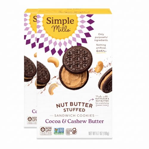 Simple Mills, Cocoa Cashew Crème Sandwich Cookies - Gluten Free, Vegan (Pack of 2)