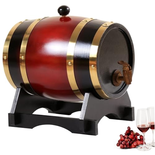 Barril de Vino Barril de Roble de 1, 5 L con Grifo Envejecido Whisky con Soporte de Madera Decoración de Bar para el hogar a Prueba de Fugas Exhibición y Almacenamiento para licores caseros Vino C.