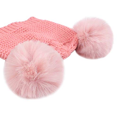 Duoyeree Baby Winter Hat Scarf Glove Beanie Set Girls Boys Pom Pom Knitted Beanie Mitten Scarves For Toddler 0-3T Pink #TOP2