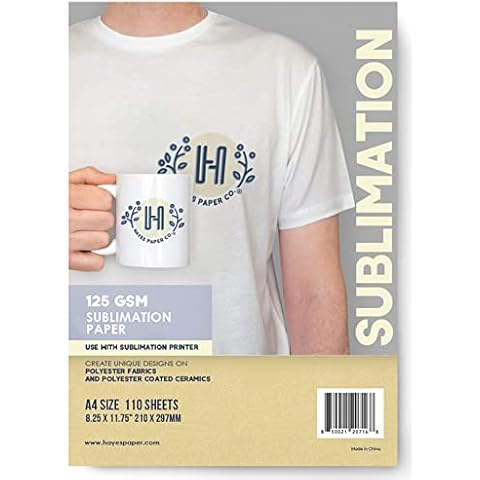 Sublimation Paper for Heat Pressing T-Shirts by Hayes Paper Co, A4 Size, 110 Sheets per Pack, 125 GSM Sublimation Paper Cover
