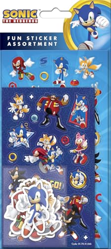 Sonic The Hedgehog Assortment Pack of Stickers Three Types of Stickers 50+ Stickers in Total Great Stocking Filler and Christmas Gifts Stickers are reuseable on Non-Porous Surfaces Age3+