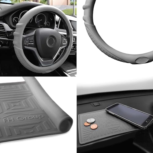 Image of FH Group Universal Fit Silicone with Grip and Pattern Massaging Grip Steering Wheel Cover fits most Cars, SUVs, Trucks, and Vans Gray