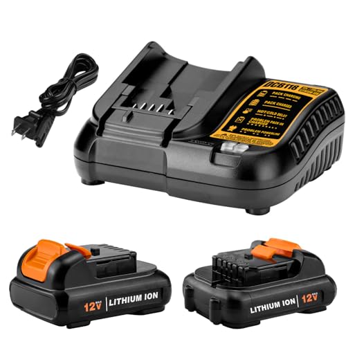 SJZNHFTOLO DCB120 12V 4.0Ah Replacement Battery for Dewalt 12V Battery and Charger Kit DCB121 DCB123 DCB122 DCB124 DCB125 DCB127 Compatible with All Dewalt 12 Volt Max Lithium Battery(2 Pcak)