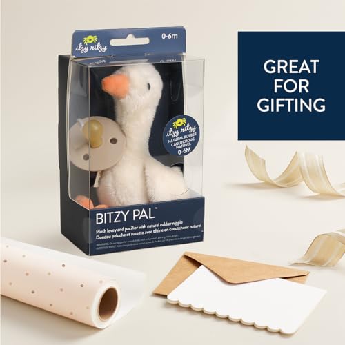 Image of Itzy Ritzy Pacifier & Lovey Set - Natural Rubber Paci with Stuffed Animal - Detachable Plush Goose Pacifier Holder & Coordinating BPA-Free Soother, Ideal for Ages 0-6 Months (Goose)