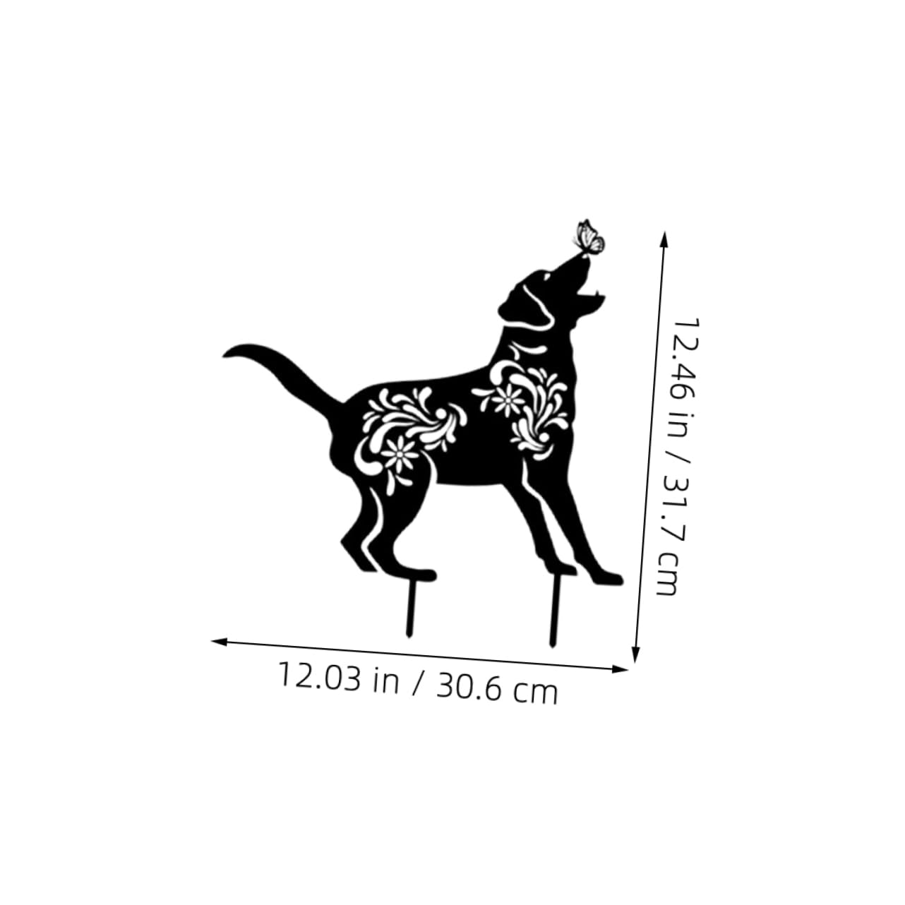 3 Stück Hunde Gartenstecker aus Eisen Schwarz, Robuste Tierdeko für Garten