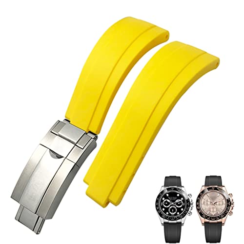 Bracelet en caoutchouc 21mm jaune adapté pour Rolex Yacht Master