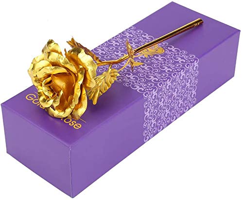 Rose Dorée 24 Carats MEDca - 25.4 Cm - Coffret Cadeau Luxe - Pour Saint-Valentin, Fête Des Mères