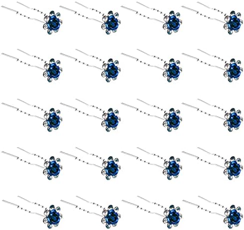 QIUTIMIY 20 Pack (Navy)Crystal Hair Pins Rose Flower Rhinestone Hair Clips for Bridal Wedding Women Hair Jewelry Accessories, with Clear Container