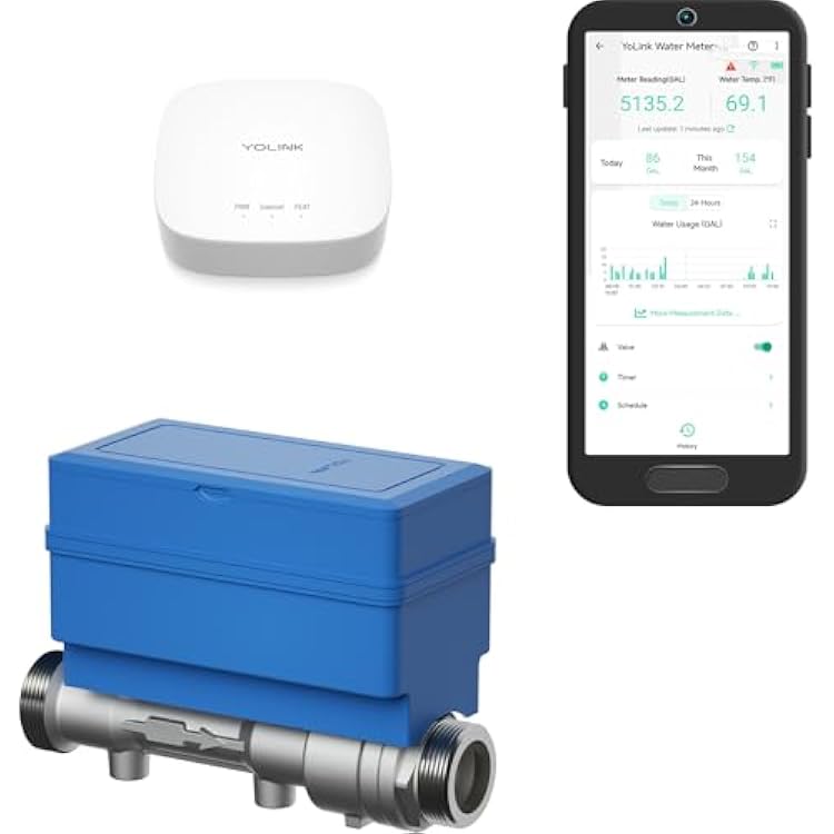 NSF Certified YoLink FlowSmart All-in-One Smart Water Meter & Auto Shutoff for 1.5 Pipes, LoRa Long-Range, Real-Time Leak Detection, 10-Year Battery, 80+ Device Ecosystem, Hub Included YS5018