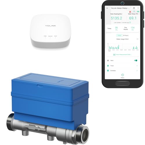 NSF Certified YoLink FlowSmart All-in-One Smart Water Meter & Auto Shutoff for 2" Pipes, LoRa Long-Range, Real-Time Leak Detection, 10-Year Battery, 80+ Device Ecosystem, Hub Included - YS5018